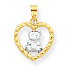 10k Yellow Gold & Rhodium Teddy Bear Heart Charm hide-image