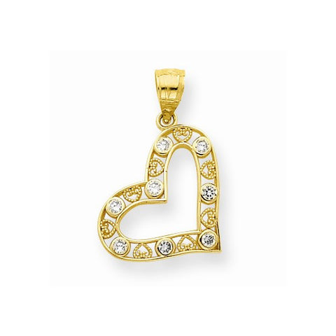 10k Yellow Gold CZ Filigree Heart Pendant, Pendants for Necklace