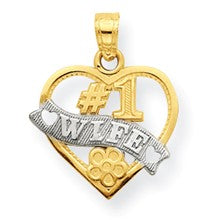 10k Yellow Gold & Rhodium #1 Wife Heart Charm hide-image