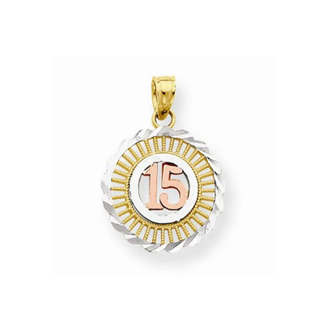 10k Gold Two-tone Sweet 15 Round pendant, Dazzling Pendants for Necklace