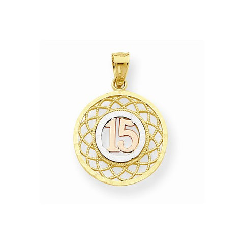 10k Gold Two-tone Sweet 15 Round pendant, Beautiful Pendants for Necklace