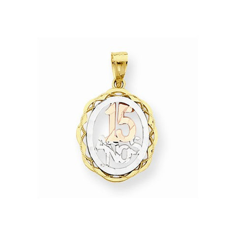 10k Gold Two-tone Sweet 15 Oval pendant, Delightful Pendants for Necklace