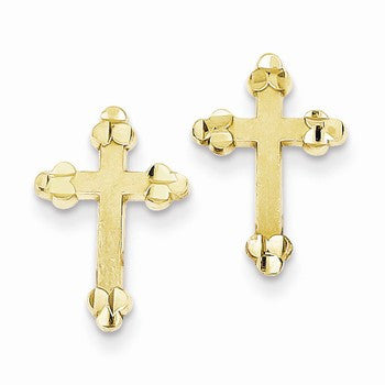 10k Yellow Gold Budded Cross Earring, Jewelry Earrings