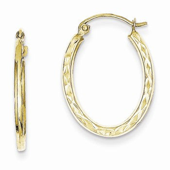 10k Yellow Gold Textured Hollow Oval Hoop Earrings