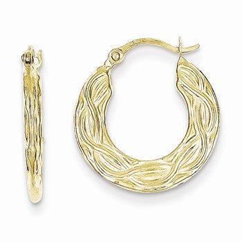 10k Yellow Gold Patterned Hollow Hoop Earrings