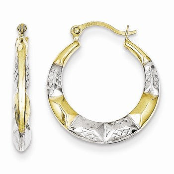 10K Yellow Gold with Rhodium Hollow Hoop Earrings