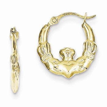 10k Yellow Gold Claddagh Hollow Hoop Earrings