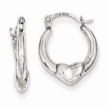 10K White Gold Heart Hollow Hoop Earrings