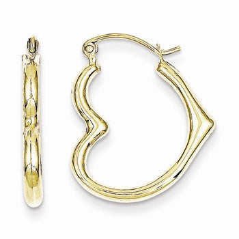 10k Yellow Gold Hollow Heart Shape Hollow Hoop Earrings