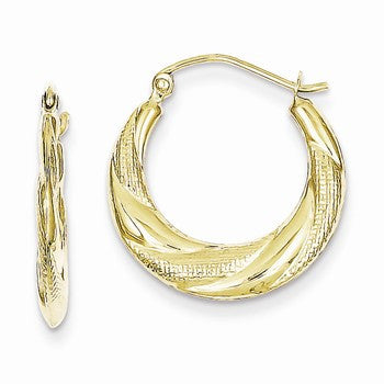 10k Yellow Gold Textured Scalloped Hollow Hoop Earrings