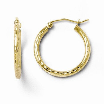 10k Yellow Gold Textured Hinged Hoop Earrings