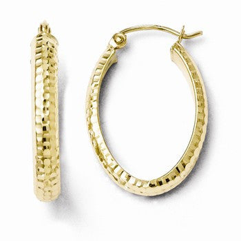 10k Yellow Gold Diamond-cut Oval Hinged Hoop Earrings