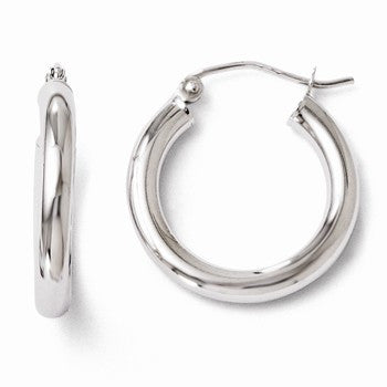 10k White Gold Polished Hinged Hoop Earrings