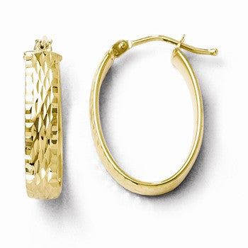 10k Yellow Gold Polished & Diamond-cut Oval Hinged Hoop Earrings