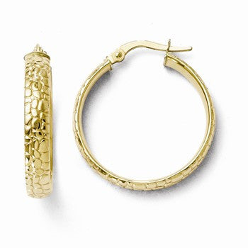 10k Yellow Gold Polished & Textured Hinged Hoop Earrings