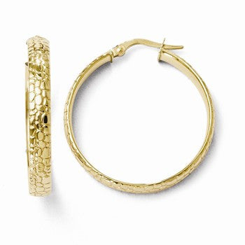 10k Yellow Gold Polished & Textured Hinged Hoop Earrings