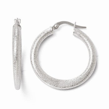 10k White Gold Laser Cut Finish Tappered Hoop Earrings