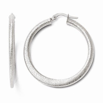 10k White Gold Laser Cut Finish Tappered Hoop Earrings