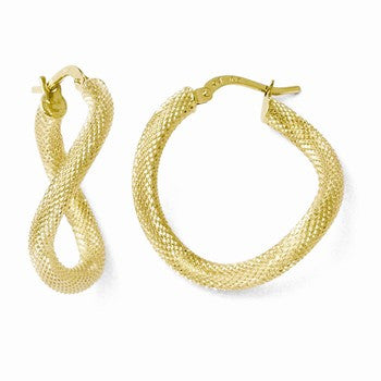 10k Yellow Gold Textured Twisted Hinged Hoop Earrings