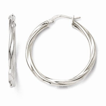 10k White Gold Polished Twisted Hinged Hoop Earrings