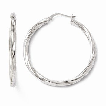 10k White Gold Polished Twisted Hinged Hoop Earrings