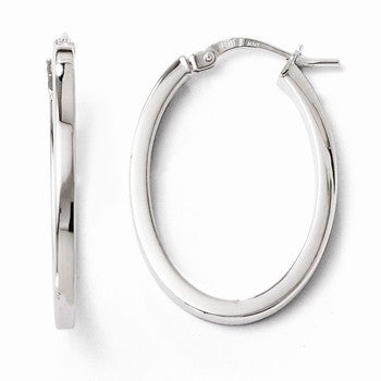 10k White Gold Polished Oval Hinged Hoop Earrings