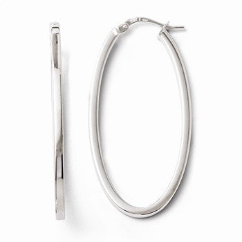 10k White Gold Polished Oval Hinged Hoop Earrings