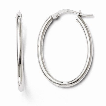 10k White Gold Polished Oval Hinged Hoop Earrings