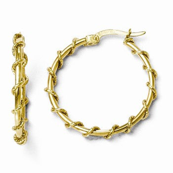 10k Yellow Gold Polished & Textured Hinged Hoop Earrings