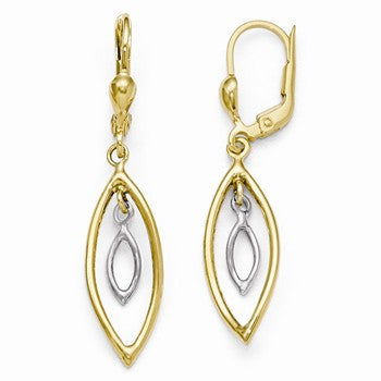 10k Two-tone Polished Dangle Leverback Earrings