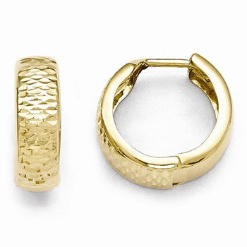 10k Yellow Gold Polished & Diamond-cut Hinged Hoop Earrings