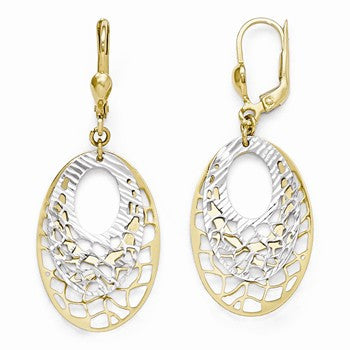 10k Two-tone Polished & Diamond-cut Leverback Earrings