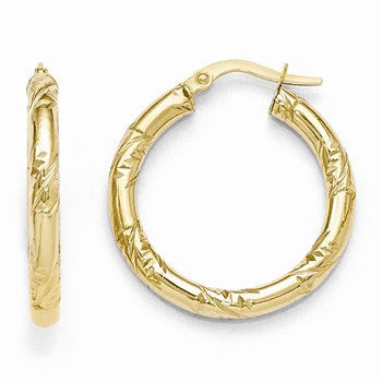 10k Yellow Gold Polished & Textured Hinged Hoop Earrings