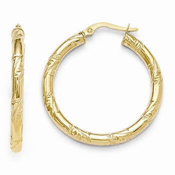 10k Yellow Gold Polished & Textured Hinged Hoop Earrings