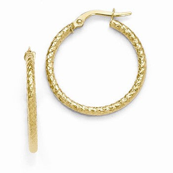 10k Yellow Gold Polished & Textured Hinged Hoop Earrings