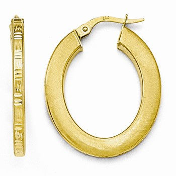 10k Yellow Gold Polished Satin Diamond-cut Oval Hoop Earrings