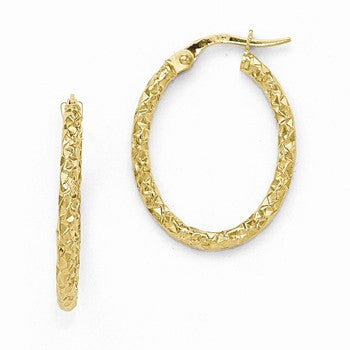 10k Yellow Gold Polished Diamond-cut Oval Hoop Earrings