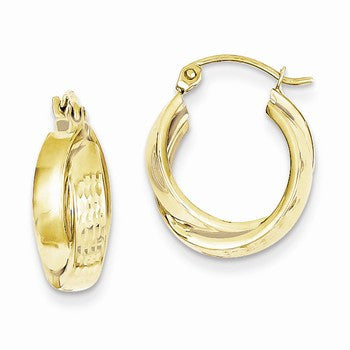 10k Yellow Gold Diamond-cut Square Tube Hoop Earrings