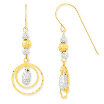 10k two tone Diamond-cut bead puff tear drop Earring, Jewelry Earrings