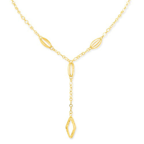 10K Yellow Gold Open Link Y Oval Open Dimensional Stations- Adjustable, 18 inch, Necklace