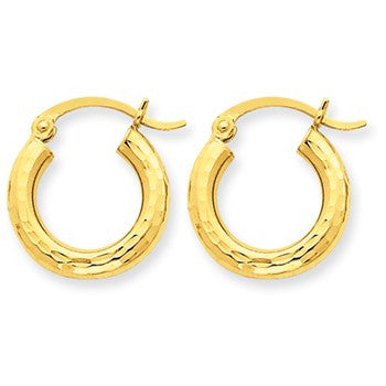 10k Yellow Gold Diamond-cut 3mm Round Hoop Earrings