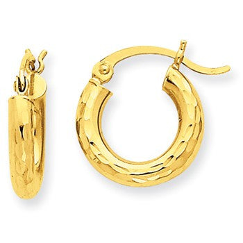 10k Yellow Gold Diamond-cut 3mm Round Hoop Earrings