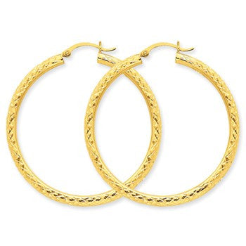 10k Yellow Gold Diamond-cut 3mm Round Hoop Earrings