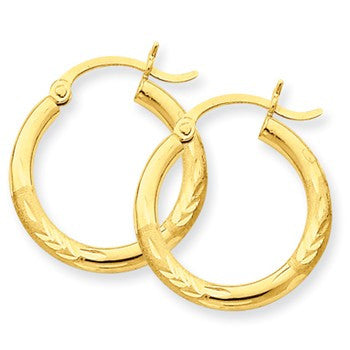 10k Yellow Gold Satin Diamond-cut 3mm Round Hoop Earrings