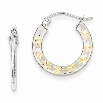 10K White Gold Rhodium Diamond-cut 18mm Hoop Earrings