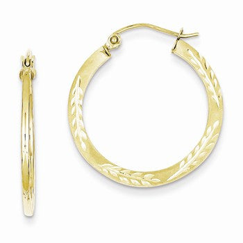 10k Yellow Gold Satin Diamond-cut Hoop Earrings