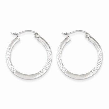 10K White Gold Diamond-cut 2.5x20mm Hoop Earrings