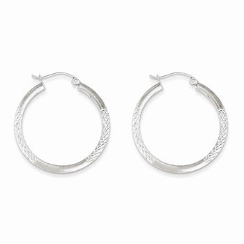 10K White Gold Diamond-cut 2.5x20mm Hoop Earrings