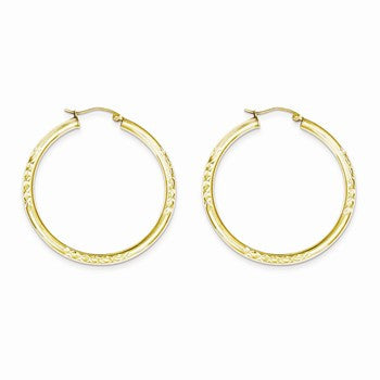 10k Yellow Gold Diamond-cut 3x40mm Hollow Tube Hoop Earrings