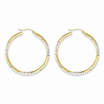 10K Yellow Gold Rhodium Plated Diamond-cut 3mm Hoop Earrings